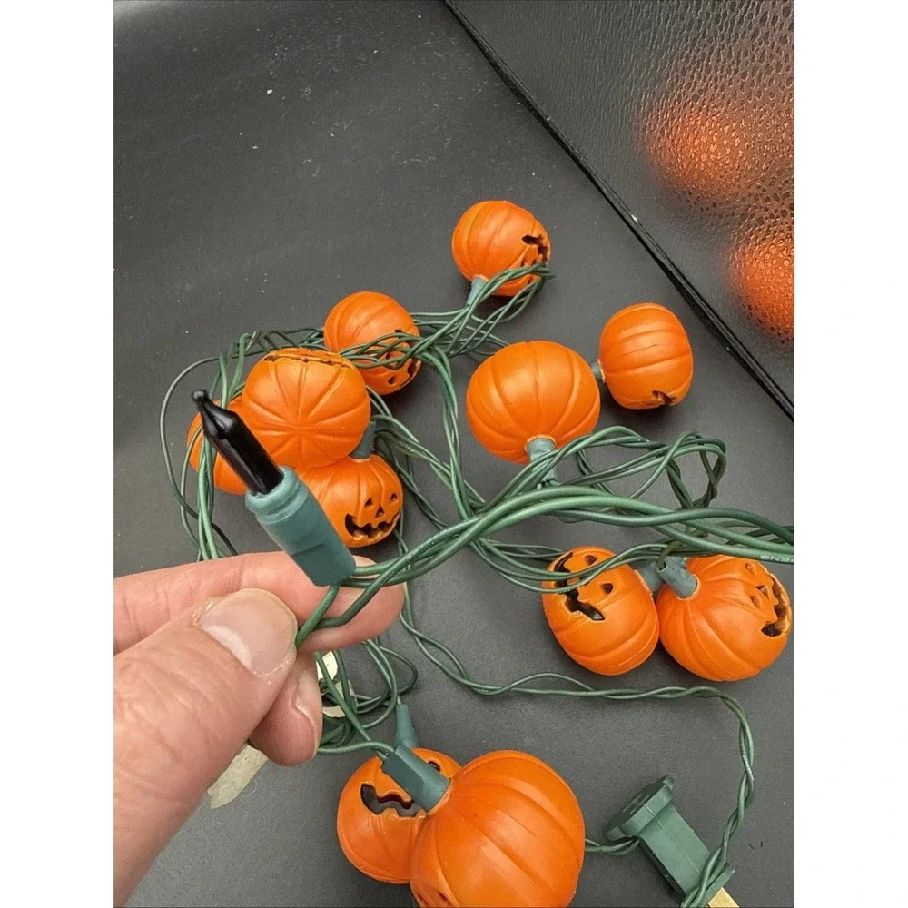 2 Sets Plastic Blinking String Lights Halloween Jack O Lantern Pumpkin 9' Each